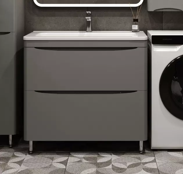 Тумба с раковиной Style Line Бергамо Мини 90 Люкс Каре Люкс Мини 9035 антискрейтч серая 31940₽