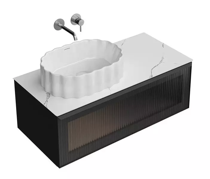 Тумба с раковиной Kerama Marazzi Iconico 100 Conchiglia 5037 столешница Монте Тиберио 100 белый натуральный подвесная черная 117587₽