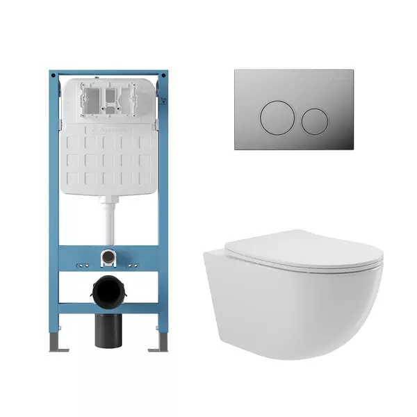 Комплект инсталляция с унитазом крышкой и кнопкой смыва Aqueduto Ovo AQDS315T безободковый белый 35200₽