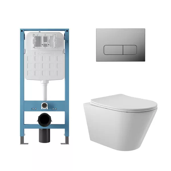 Комплект инсталляция с унитазом крышкой и кнопкой смыва Aqueduto Cone AQDS353T безободковый белый 35200₽