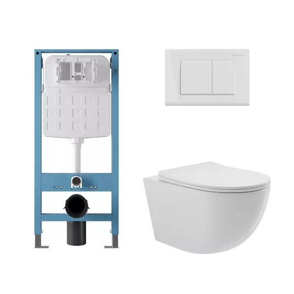 Комплект инсталляция с унитазом крышкой и кнопкой смыва Aqueduto Ovo AQDS335T безободковый белый 34700₽