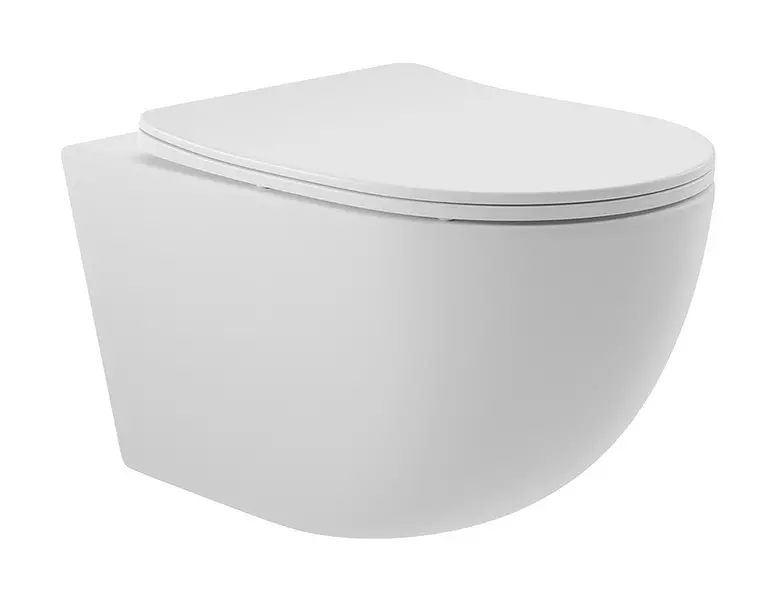 Подвесной унитаз безободковый «Aqueduto» OVOT2120 белый матовый с сиденьем дюропласт с микролифтом белое