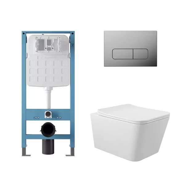 Комплект инсталляция с унитазом крышкой и кнопкой смыва Aqueduto Macio AQDS375T безободковый белый 35200₽