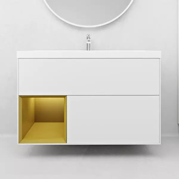 Тумба с раковиной «Ukko» Denali 100 (Астория 100) подвесная белая/Ral 9003 левая