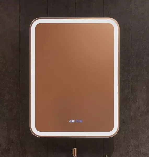 Зеркальный шкаф AQUAme 6080 с сенсорным выключателем с часами с подсветкой антрацит правый 17000₽