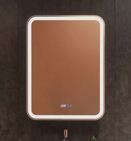 Зеркальный шкаф AQUAme 6080 с сенсорным выключателем с часами с подсветкой антрацит левый 17000₽