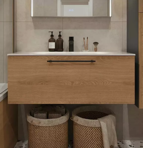 Тумба с раковиной Terminus Вента 100 с 1 ящиком Оптима 100 подвесная дубсерая 52789₽