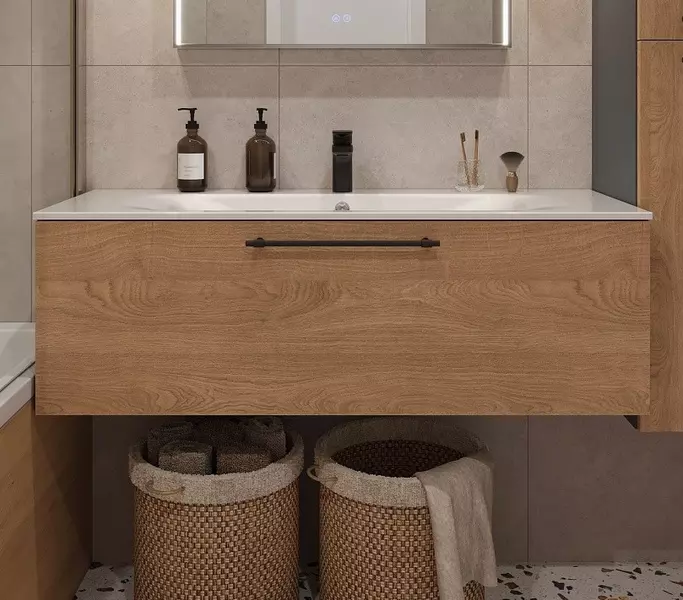 Тумба с раковиной «Terminus» Вента 120 с 1 ящиком (Оптима 120) подвесная дуб/серая