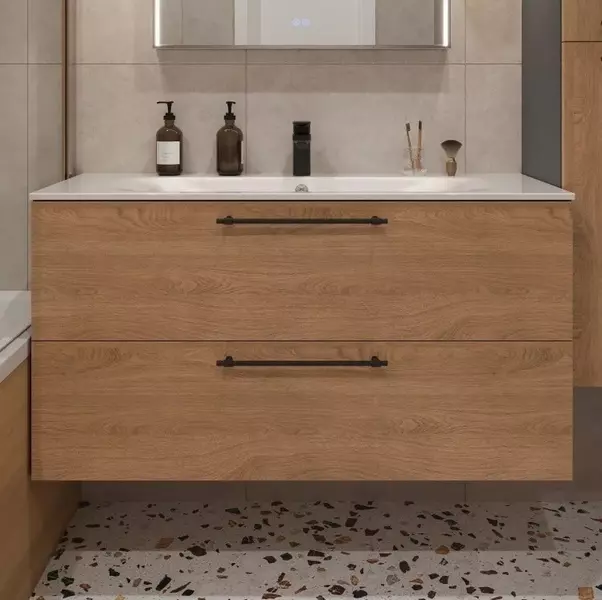 Тумба с раковиной «Terminus» Вента 120 с 2 ящиками (Оптима 120) подвесная дуб/серая