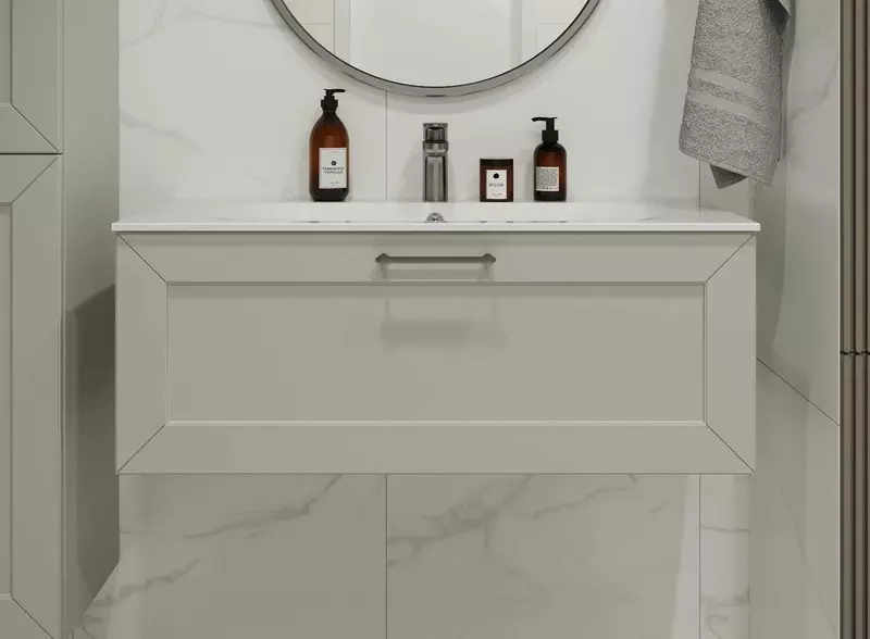 Тумба с раковиной Terminus Виктория 100 с 1 ящиком Оптима 100 подвесная белая 52789₽