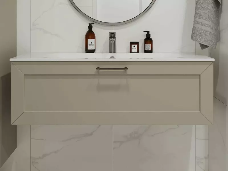 Тумба с раковиной «Terminus» Виктория 120 с 1 ящиком (Оптима 120) подвесная айвари