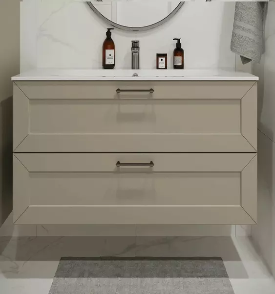 Тумба с раковиной «Terminus» Виктория 100 с 2 ящиками (Оптима 100) подвесная айвари