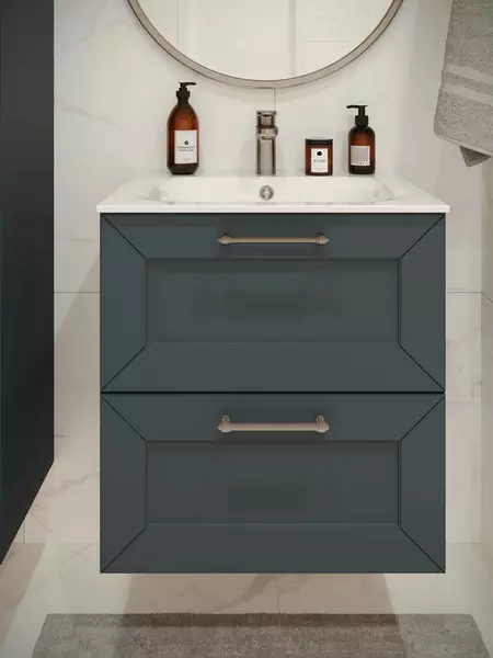 Тумба с раковиной Terminus Виктория 60 с 2 ящиками Оптима 60 подвесная серый шёлк 56639₽