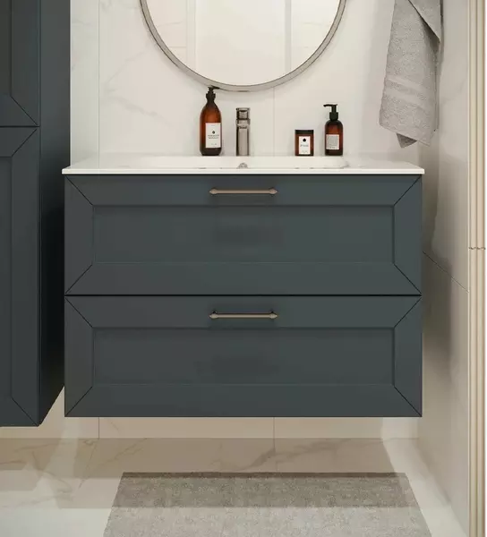 Тумба с раковиной «Terminus» Виктория 80 с 2 ящиками (Оптима 80) подвесная серый шёлк