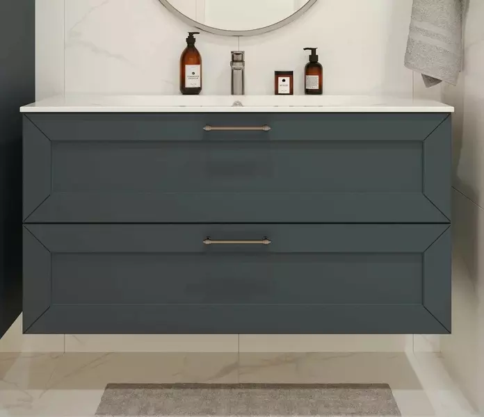 Тумба с раковиной Terminus Виктория 120 с 2 ящиками Оптима 120 подвесная серый шёлк 78309₽