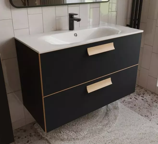 Тумба с раковиной «Terminus» Ното 100 с 2 ящиками (Оптима 100) подвесная чёрная soft touch