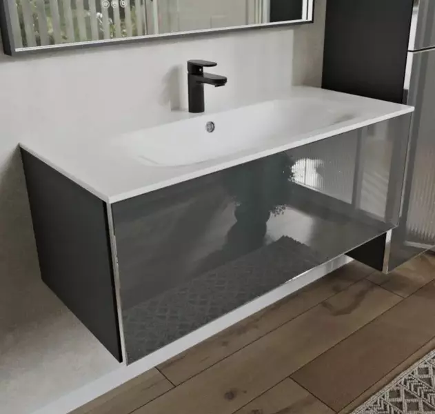 Тумба с раковиной Terminus Вега 100 с 1 ящиком Оптима 100 подвесная графит 53339₽