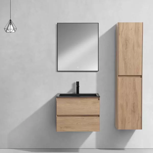 Мебель для ванной подвесная Vincea Luka 60 с 2 ящиками NOak раковина чёрная 41700₽