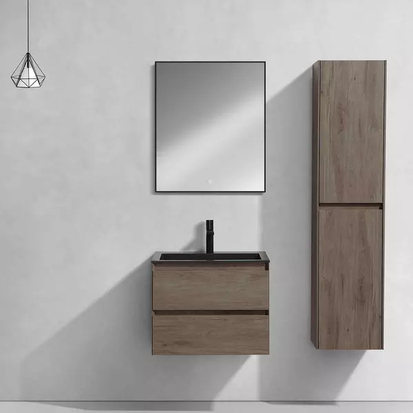 Мебель для ванной подвесная Vincea Luka 60 с 2 ящиками ROak раковина чёрная 41700₽