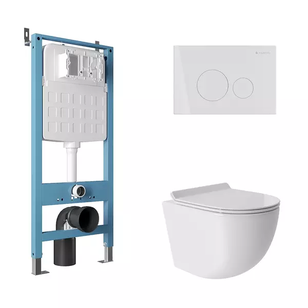 Комплект инсталляция с унитазом, крышкой и кнопкой смыва «Aqueduto» Ovo AQDS178T безободковый белый
