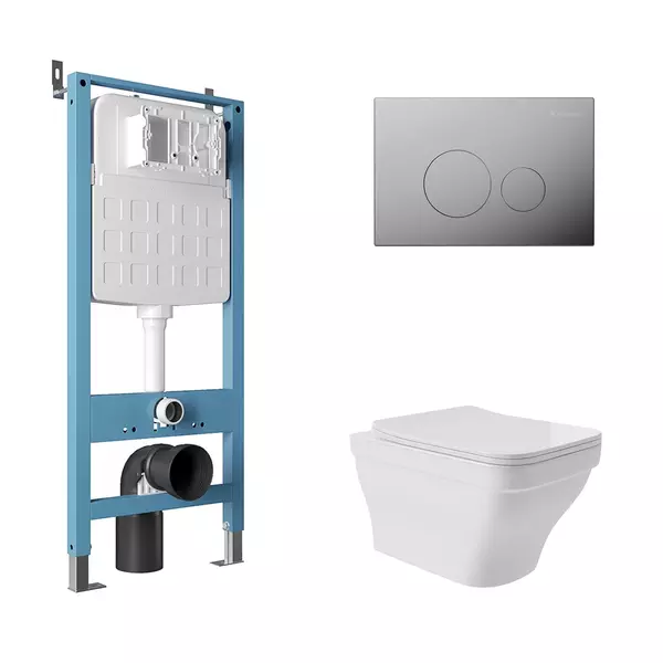 Комплект инсталляция с унитазом, крышкой и кнопкой смыва «Aqueduto» Esteta AQDS177 безободковый белый