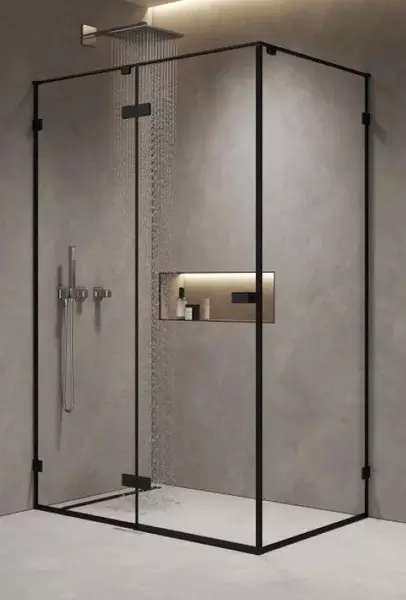 Душевой угол-ограждение AQUAme AQM7408-2-12AQM7409-2-9 12090 прямоугольный прозрачныйчёрный матовый без поддона универсальный 50550₽