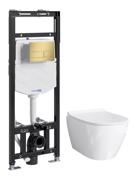 Комплект инсталляция с унитазом, крышкой и кнопкой смыва «WasserKRAFT» Alme 15TLT.010.ME.MG04.H002 безободковый белый