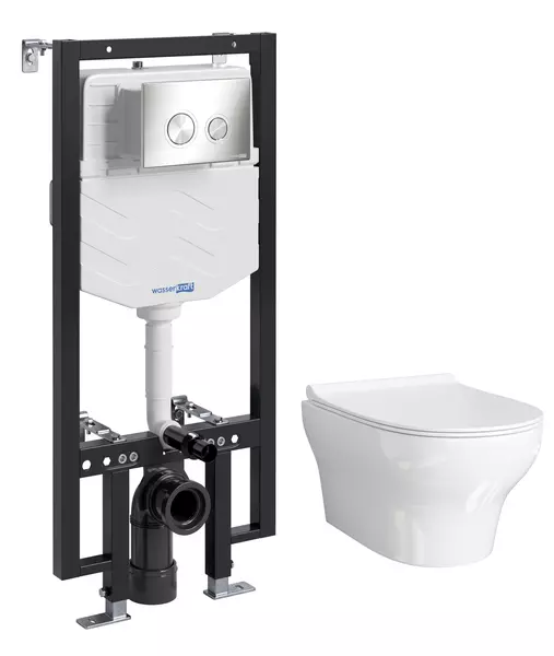 Комплект инсталляция с унитазом, крышкой и кнопкой смыва «WasserKRAFT» Vils 56TLT.010.ME.BN01.H001 безободковый белый