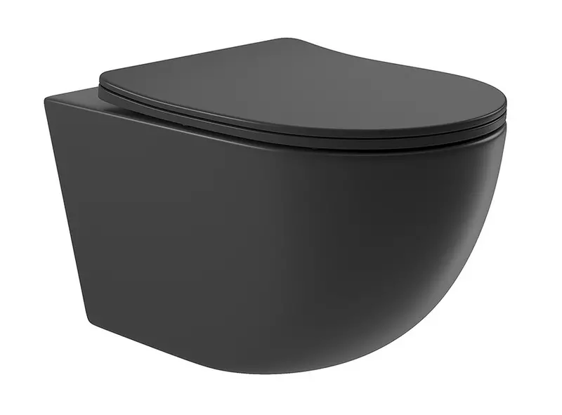 Подвесной унитаз безободковый «Aqueduto» OVOT2140 чёрный матовый с сиденьем дюропласт с микролифтом чёрное