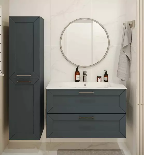 Мебель для ванной Terminus Виктория 80 с 2 ящиками подвесная серый шёлк 90431₽