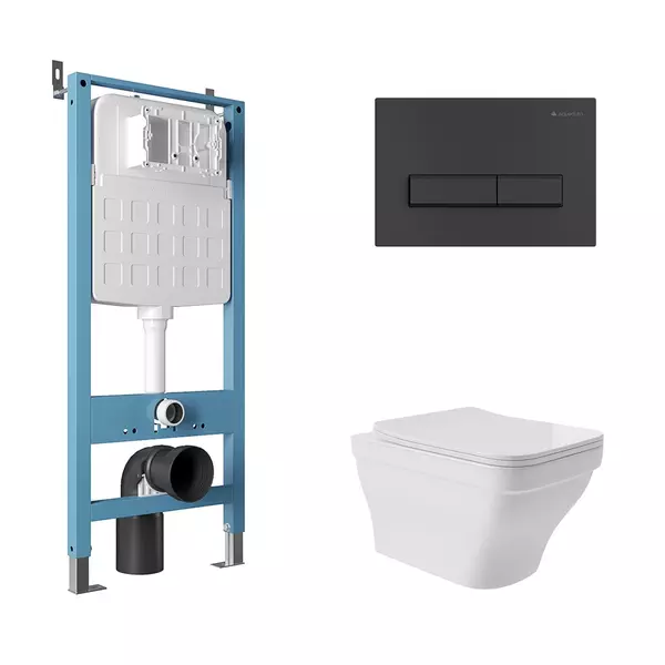 Комплект инсталляция с унитазом, крышкой и кнопкой смыва «Aqueduto» Esteta AQDS165 безободковый белый