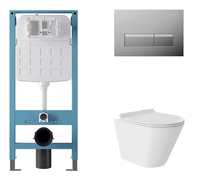 Комплект инсталляция с унитазом, крышкой и кнопкой смыва «Aqueduto» Cone AQDS200T безободковый белый глянцевый