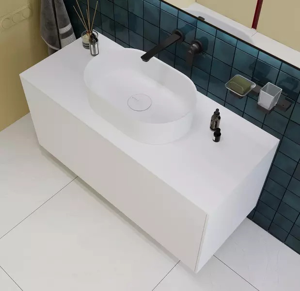 Тумба с раковиной и столешницей «Kupala» Karelia 120 (Ruslo 56/36) подвесная белая матовая