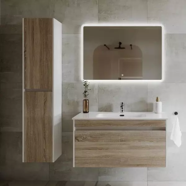 Мебель для ванной подвесная «Sancos» Smart 100 дуб бардолино/белая