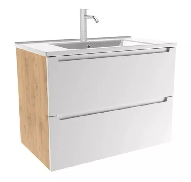 Тумба с раковиной «ZOV» Дион 80 (NS80 80) подвесная белая матовая/дуб