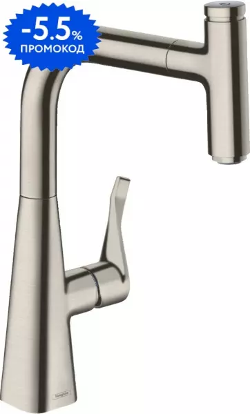 

Смеситель для кухонной мойки «Hansgrohe» Metris Select M71 14857800 с выдвижным изливом сталь