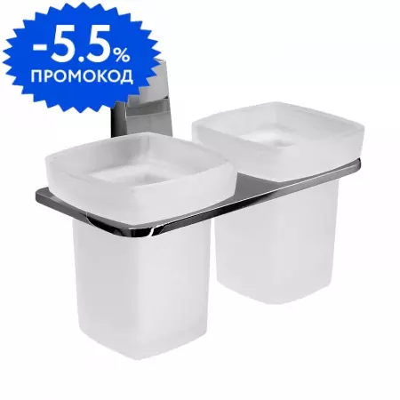 

Двойной стакан для зубных щёток «WasserKRAFT» Lopau K-6028D на стену хром