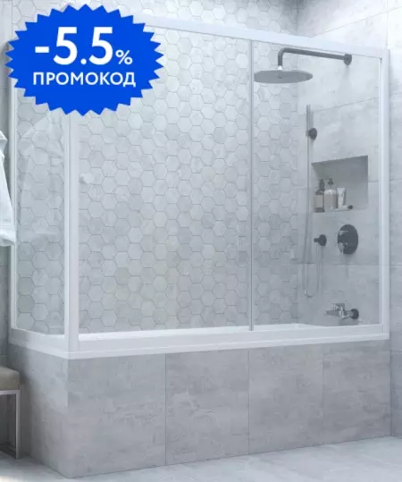 

Шторка на ванну стеклянная «Vegas Glass» ZV+ZVF Novo 150/75/140 прозрачная/белая универсальная