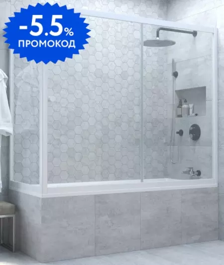 

Шторка на ванну стеклянная «Vegas Glass» ZV+ZVF Novo 160/70/140 прозрачная/белая универсальная