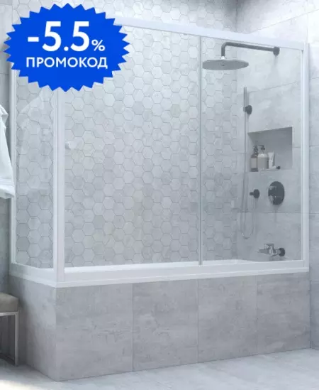 

Шторка на ванну стеклянная «Vegas Glass» ZV+ZVF Novo 160/80/140 прозрачная/белая универсальная