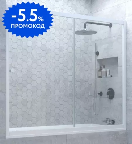 

Шторка на ванну стеклянная «Vegas Glass» ZV Novo 160/140 прозрачная/белая универсальная