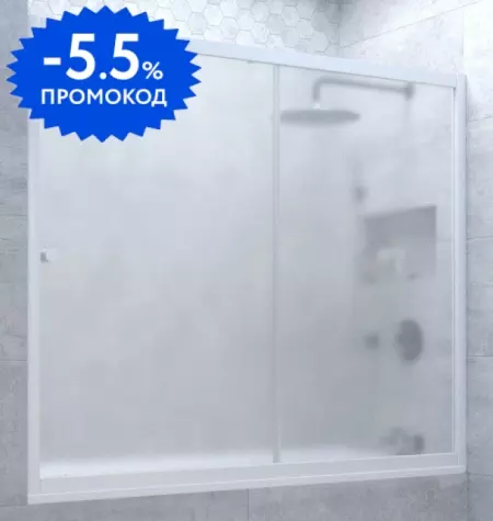 

Шторка на ванну стеклянная «Vegas Glass» ZV Novo 180/140 сатин/белая универсальная