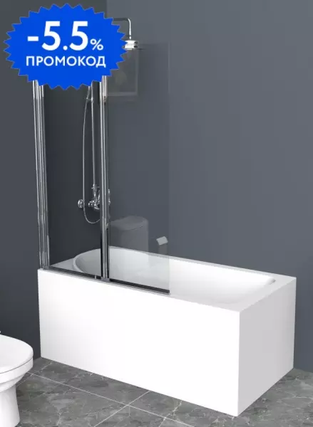 

Шторка на ванну стеклянная «Cezares» UNO-V-2-120/150-C-Cr прозрачная универсальная
