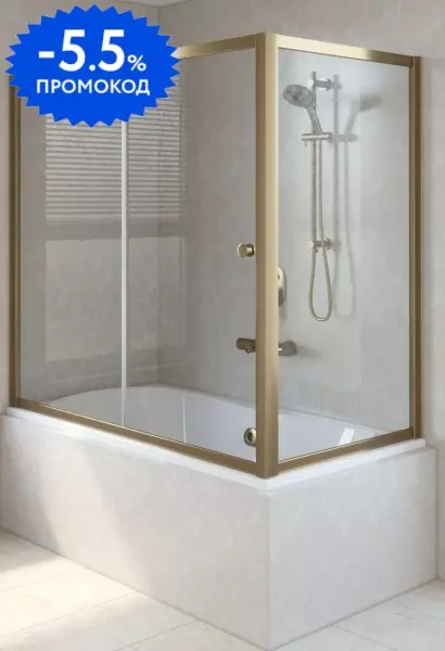 

Шторка на ванну стеклянная «Vegas Glass» ZV+ZVF Tur Novo 150/75/140 бронза/золото универсальная