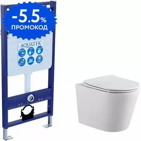 

Комплект инсталляция с унитазом и крышкой «Aquatek» SET AQUATEK Вега cmp безободковый белый