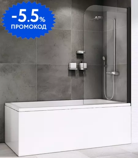 

Шторка на ванну стеклянная «Abber» Ewiges Wasser AG52100B 100/140 прозрачная/чёрная универсальная