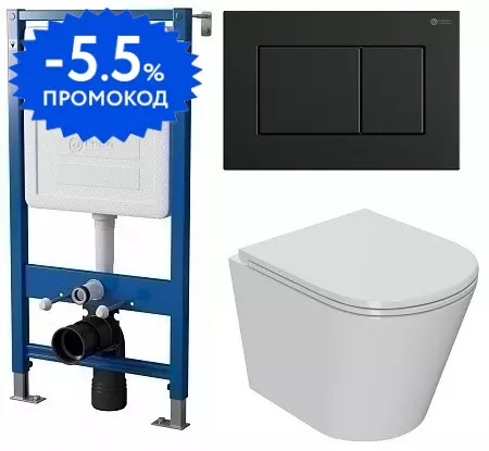 

Комплект инсталляция с унитазом, крышкой и кнопкой смыва «Point» PN48074BM (инсталляция PN45120/клавиша Ника PN44081BM/унитаз Виктория PN41061) безободковый белый