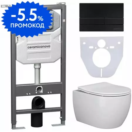 

Комплект инсталляция с унитазом, крышкой и кнопкой смыва «Ceramica Nova» CN3001_1002B_1000 безободковый белый