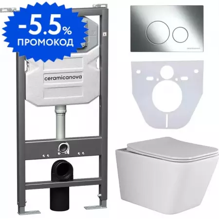 

Комплект инсталляция с унитазом, крышкой и кнопкой смыва «Ceramica Nova» CN3007_1001CH_1000 безободковый белый