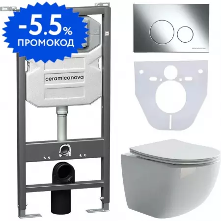 

Комплект инсталляция с унитазом, крышкой и кнопкой смыва «Ceramica Nova» CN3009_1001CH_1000 безободковый белый